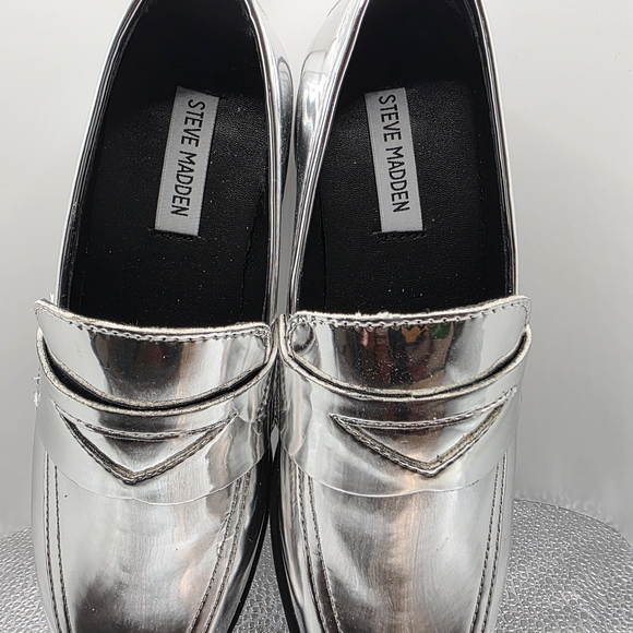 Steve Madden Shiny Silver Loafers - Picture 3 of 3